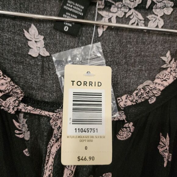 Torrid Black Purple Floral Tie Bust Button Down Blouse - Picture 5 of 9